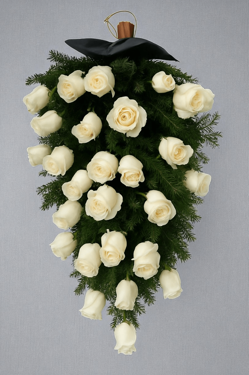 Jerba funerara trandafiri albi B4 - Coroane Memoriale