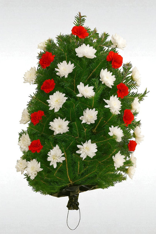 Jerba Funerara cu Crizanteme Albe si Garoafe Rosii B1 - Coroane Memoriale