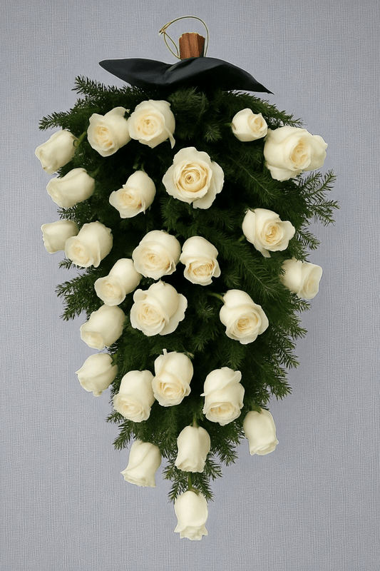 Jerba funerara trandafiri albi B4 - Coroane Memoriale